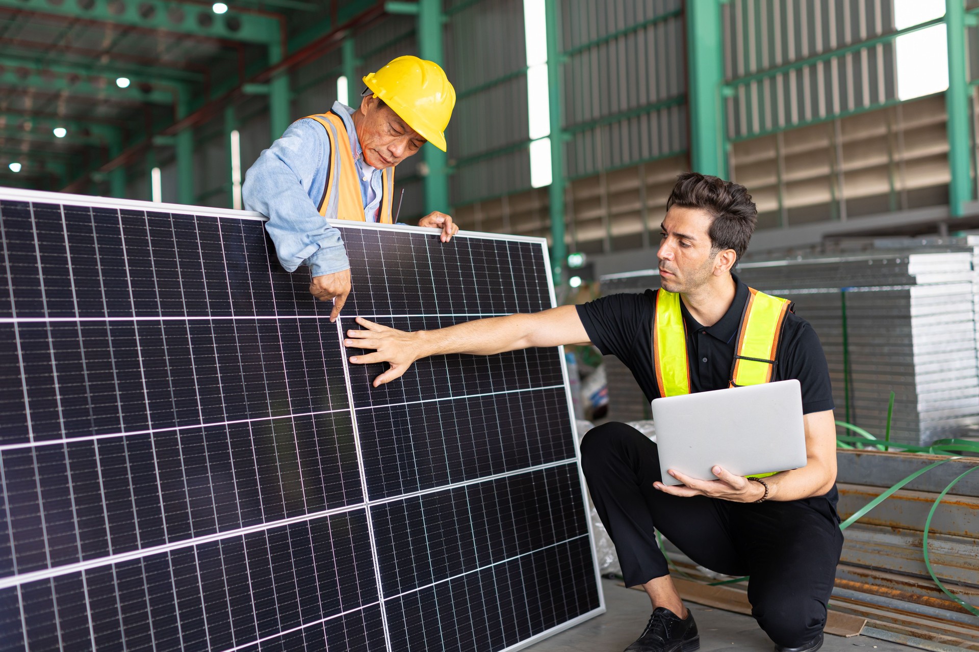 engineer team working check testing solar panel process before sand to customer for setup install